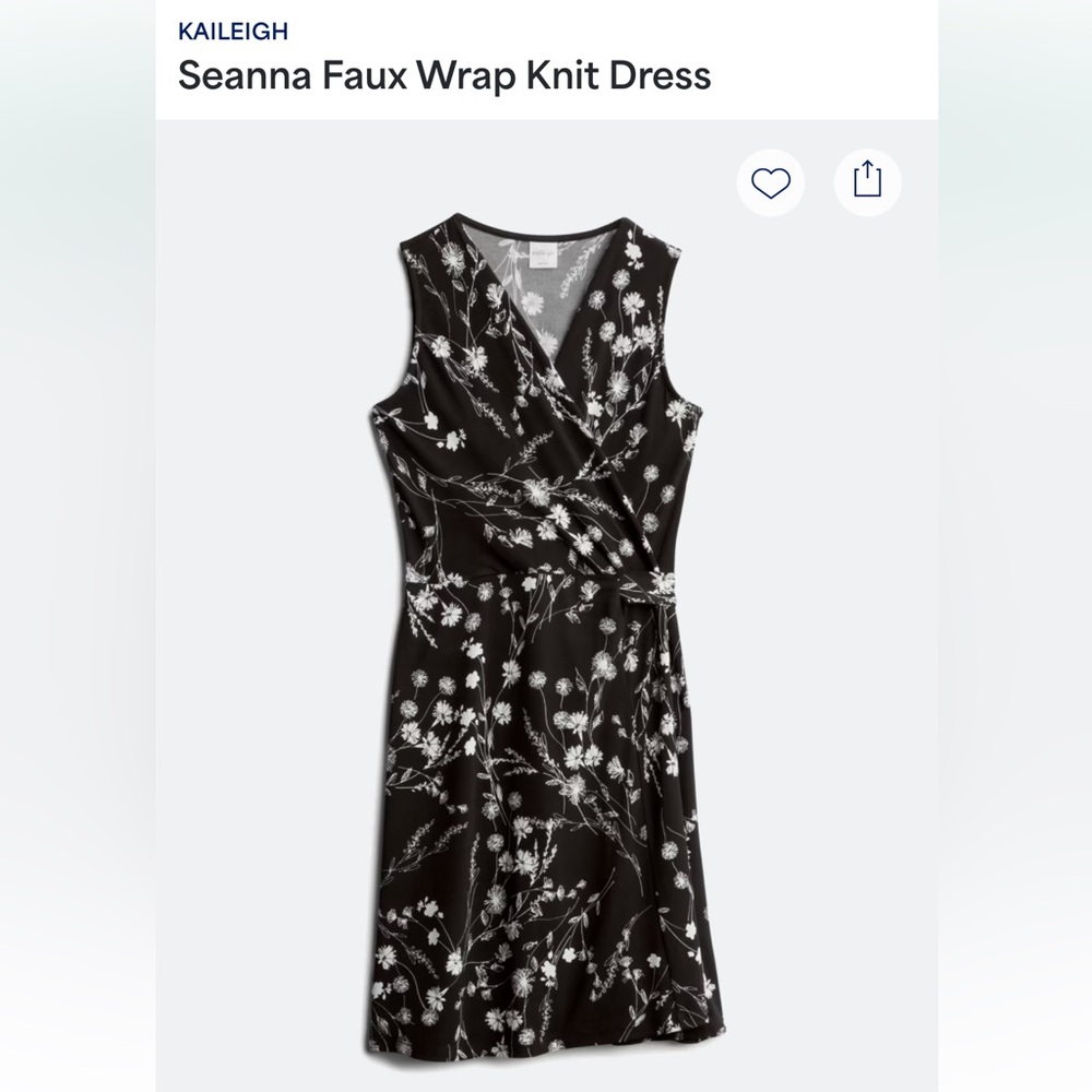 Kaileigh Black Floral Faux Wrap Knit Dress